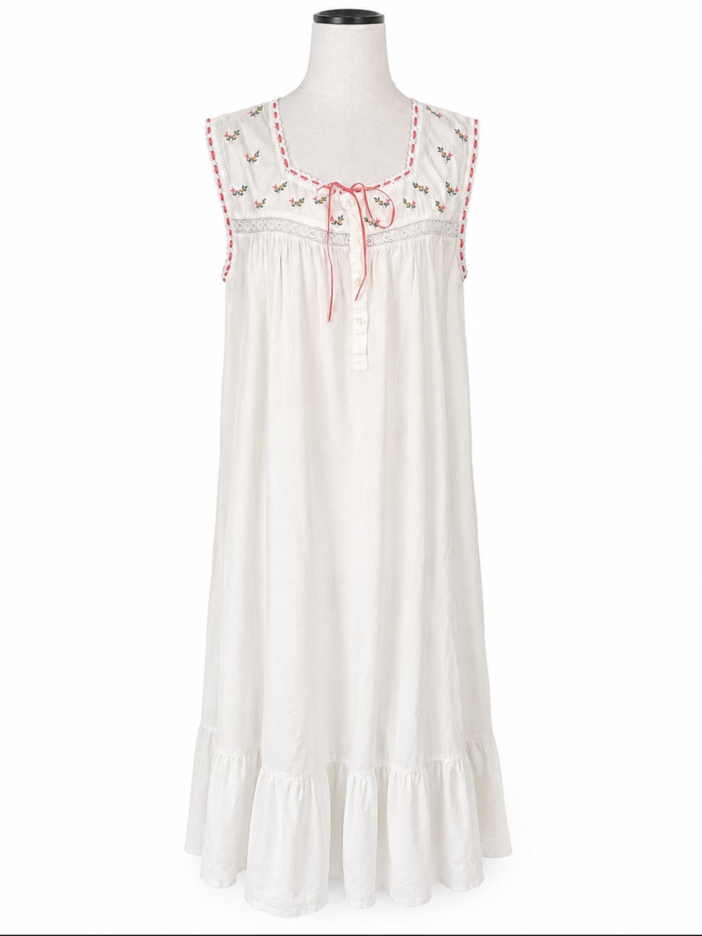 Erika Taylor White Cotton Sleeveless Maxi Dress Embroidered Large